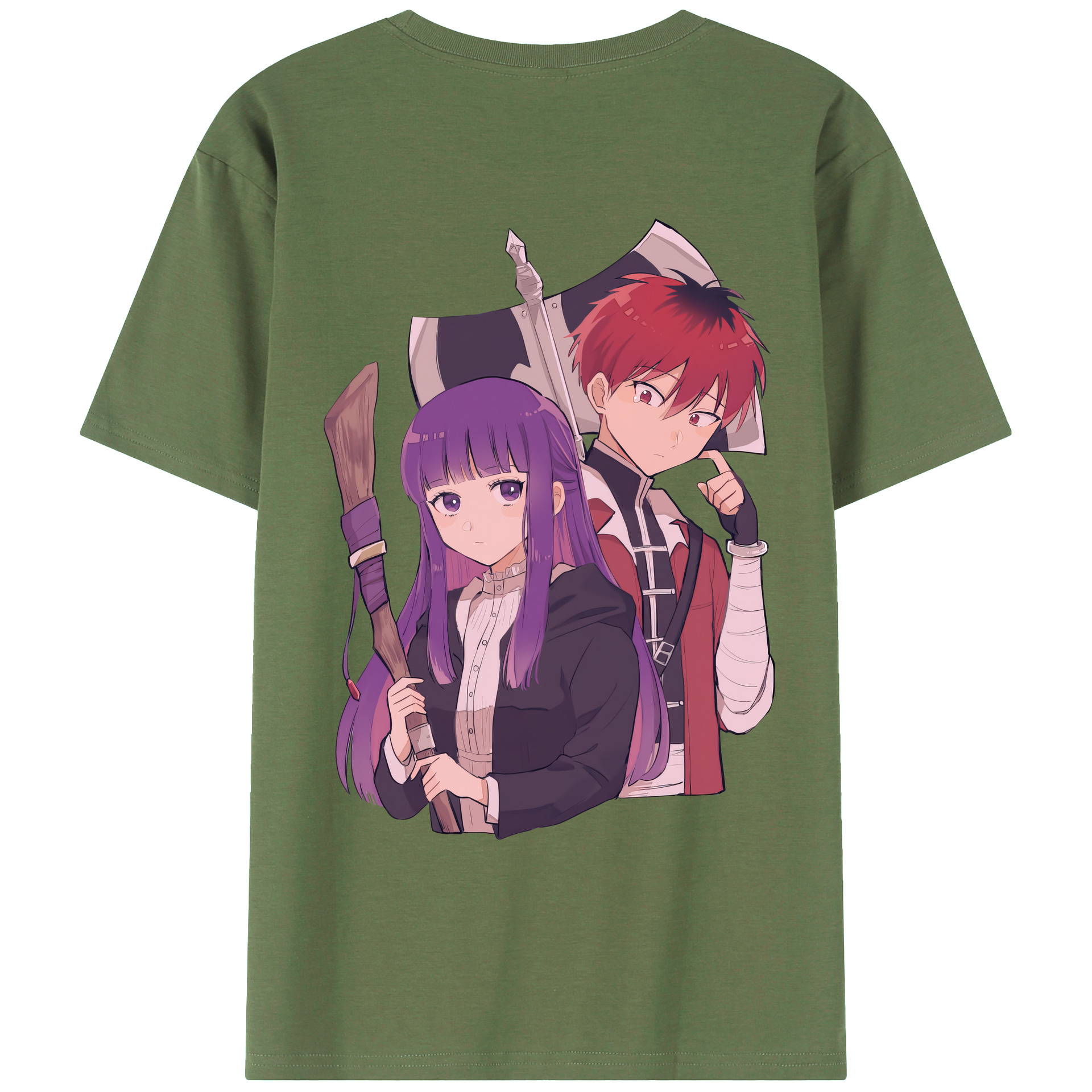 （画像用） 葬送のフリーレン Frieren 綿100％ メンズ半袖Tシャツ（バックプリント） 通気性